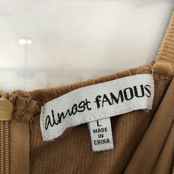 Almost Famous Brown Sexy Faux Wrap Dress Jr Women’s New Sz L A2076 - Picture 4 of 5